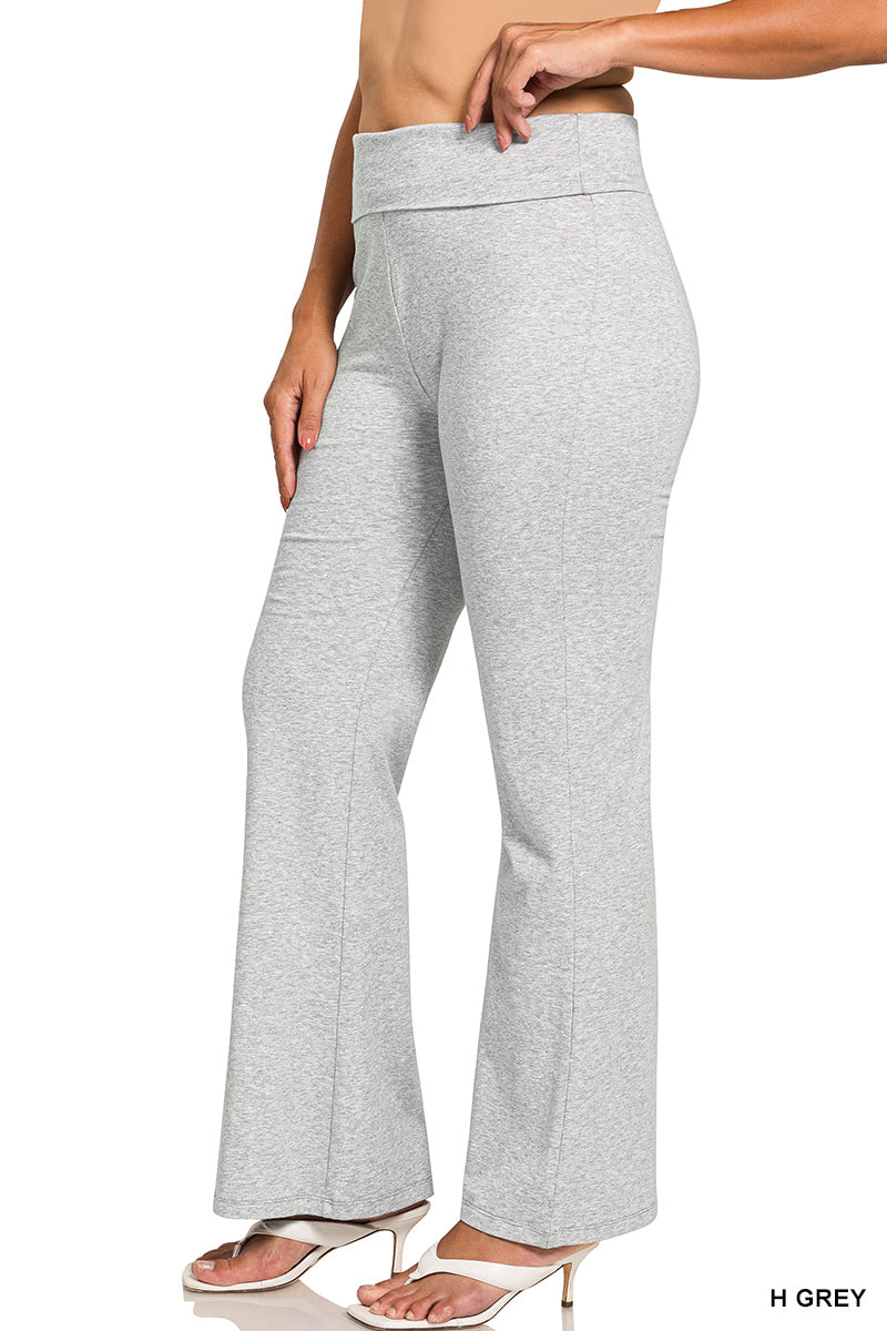Premium Cotton Fold Over Flare Leg Yoga Flare Pants