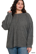 Ribbed Brushed Hacci Melange Henley Sweater