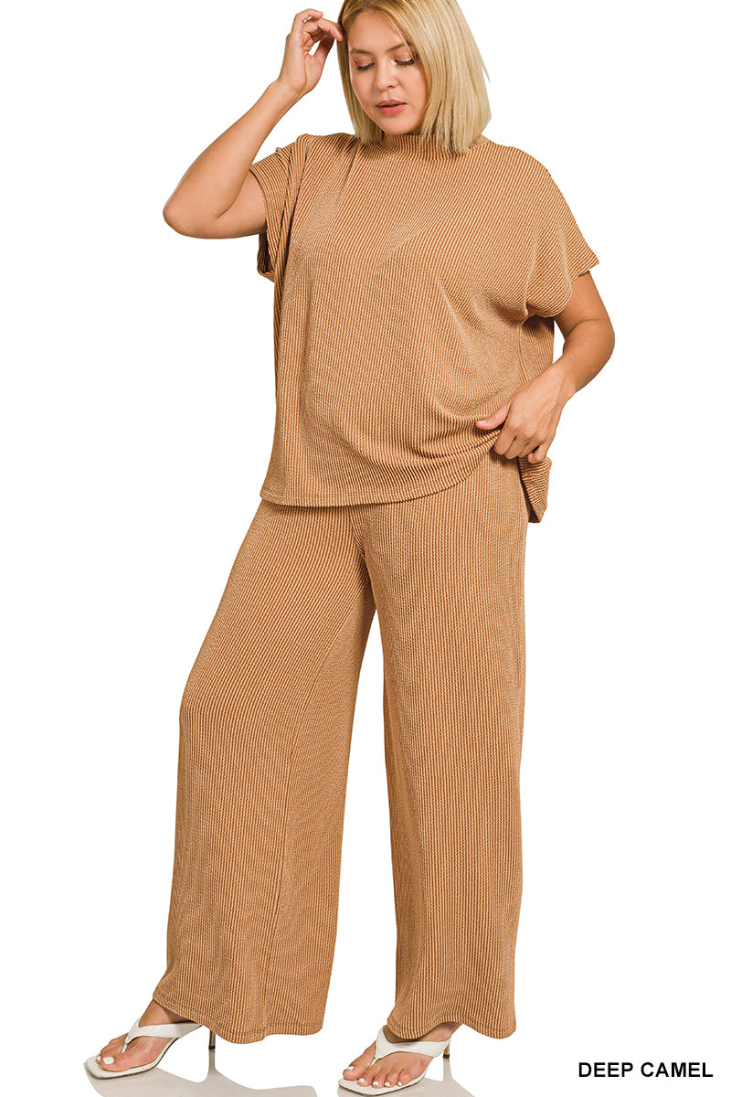 Raised Rib Short Sleeve Tee & Pants Set