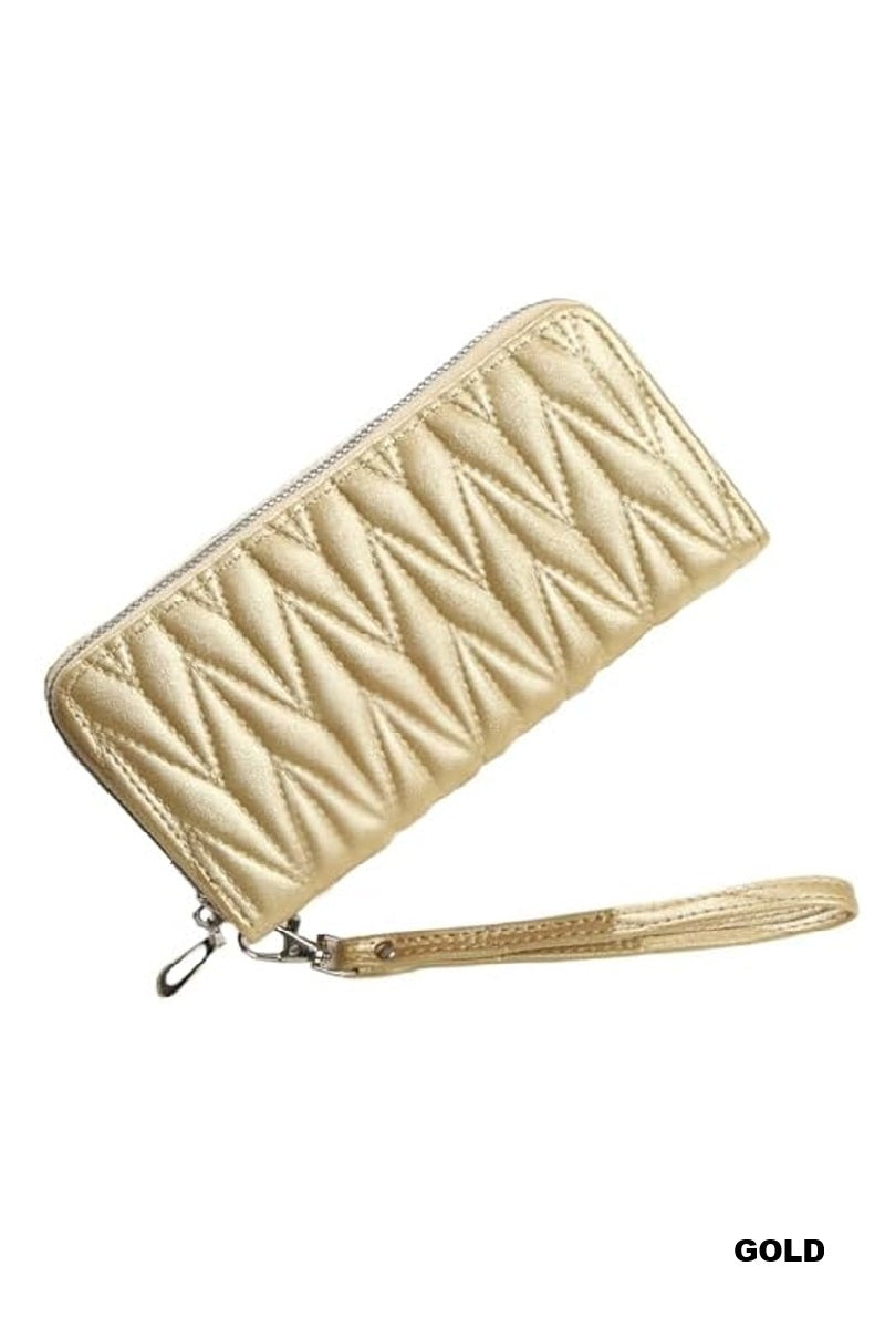 Quilted vegan leather zip wristlet clutch wallet
