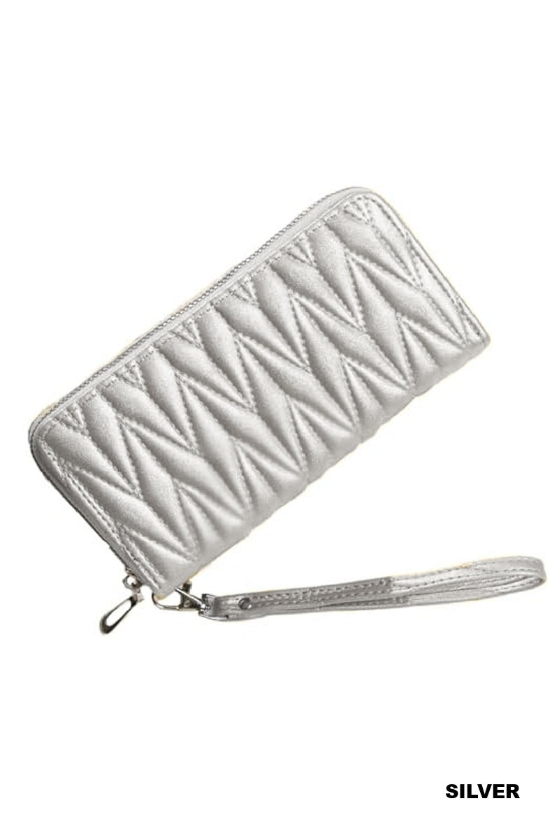 Quilted vegan leather zip wristlet clutch wallet