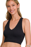 Ribbed cropped racerback seamless tank top