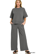 Ribbed Round Neck Tee & Pants Set