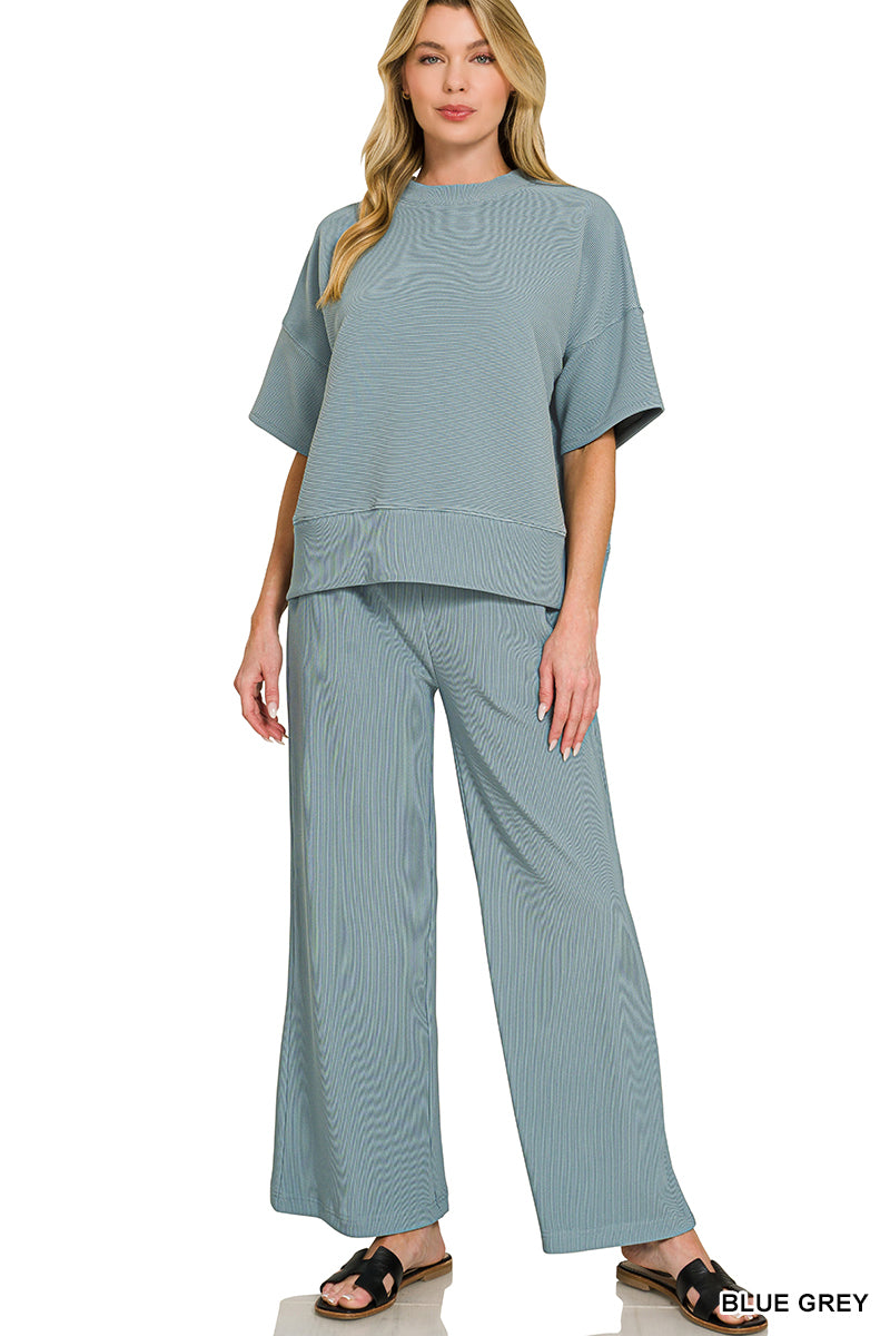 Ribbed Round Neck Tee & Pants Set