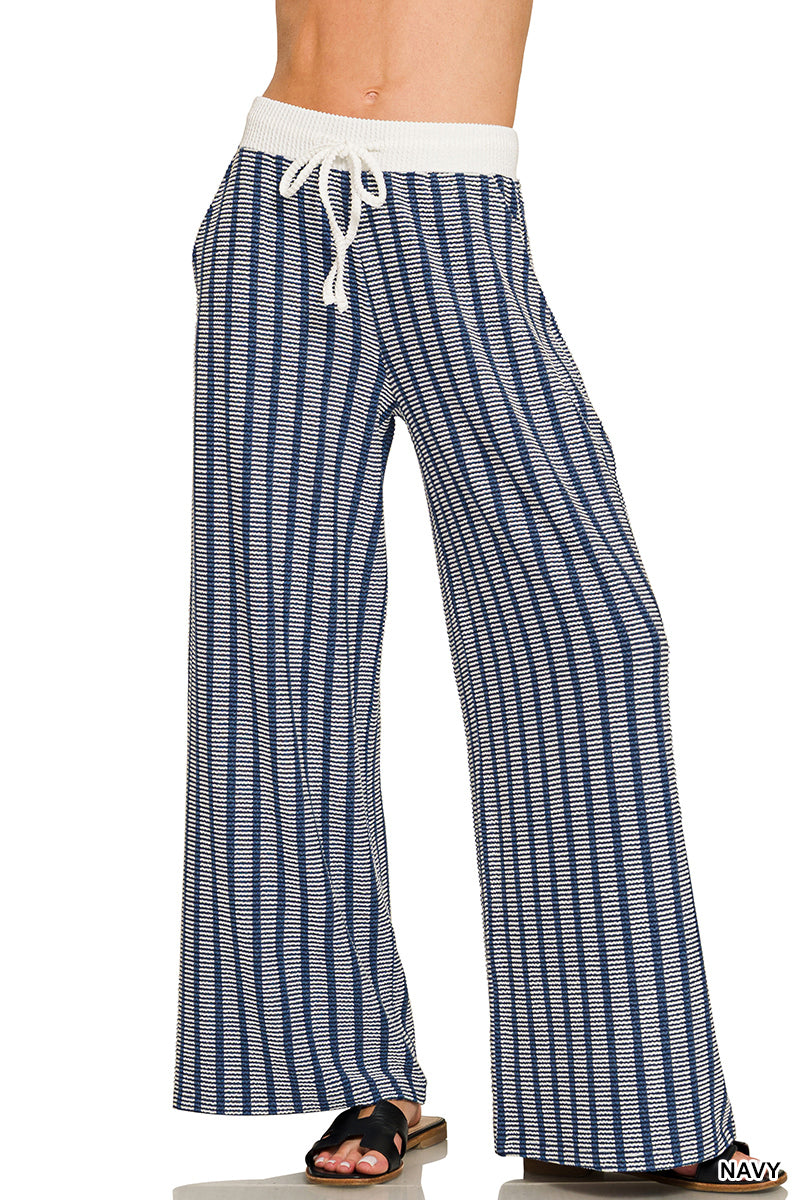 Raised rib striped casual pants