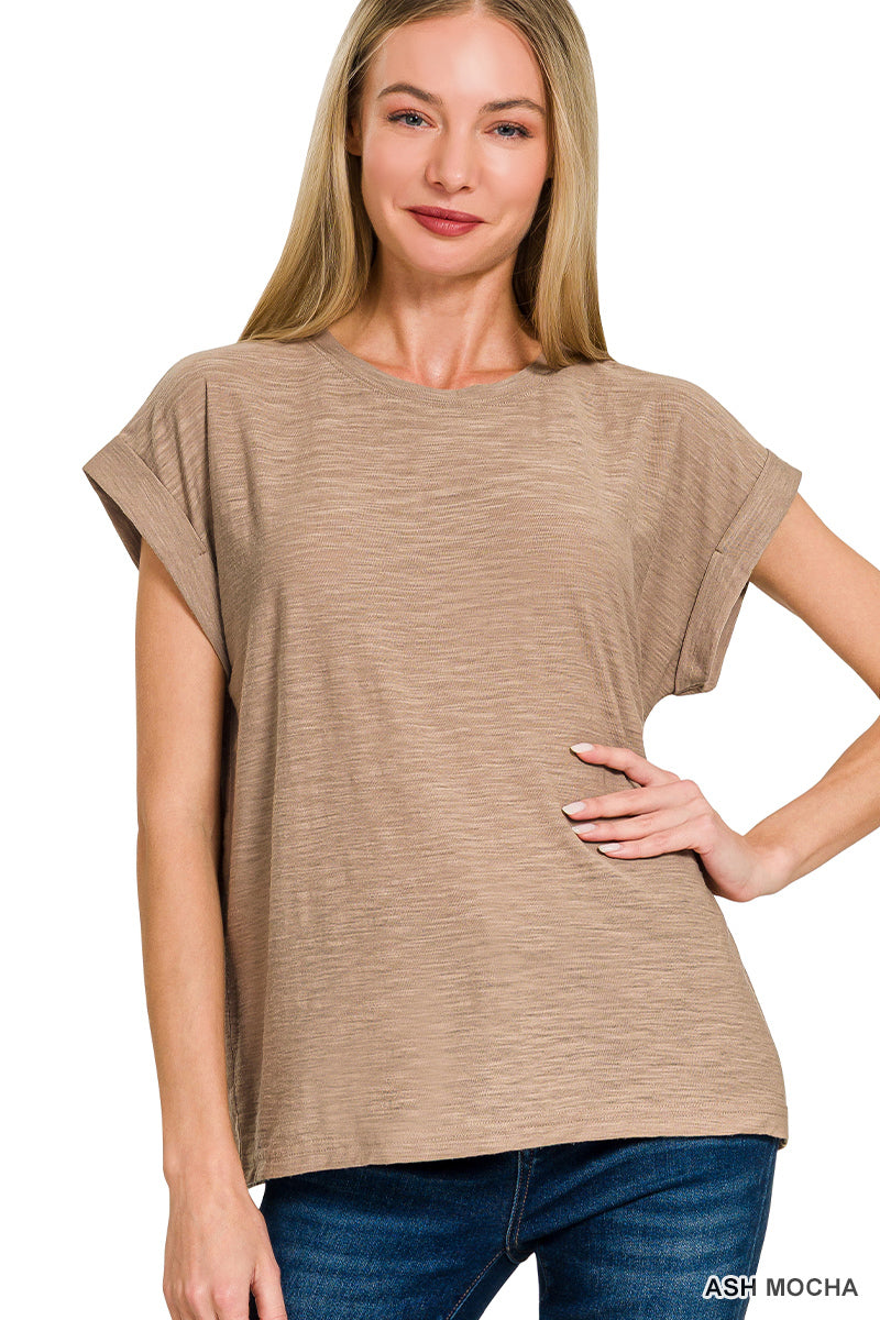 Slub cuffed sleeve tee