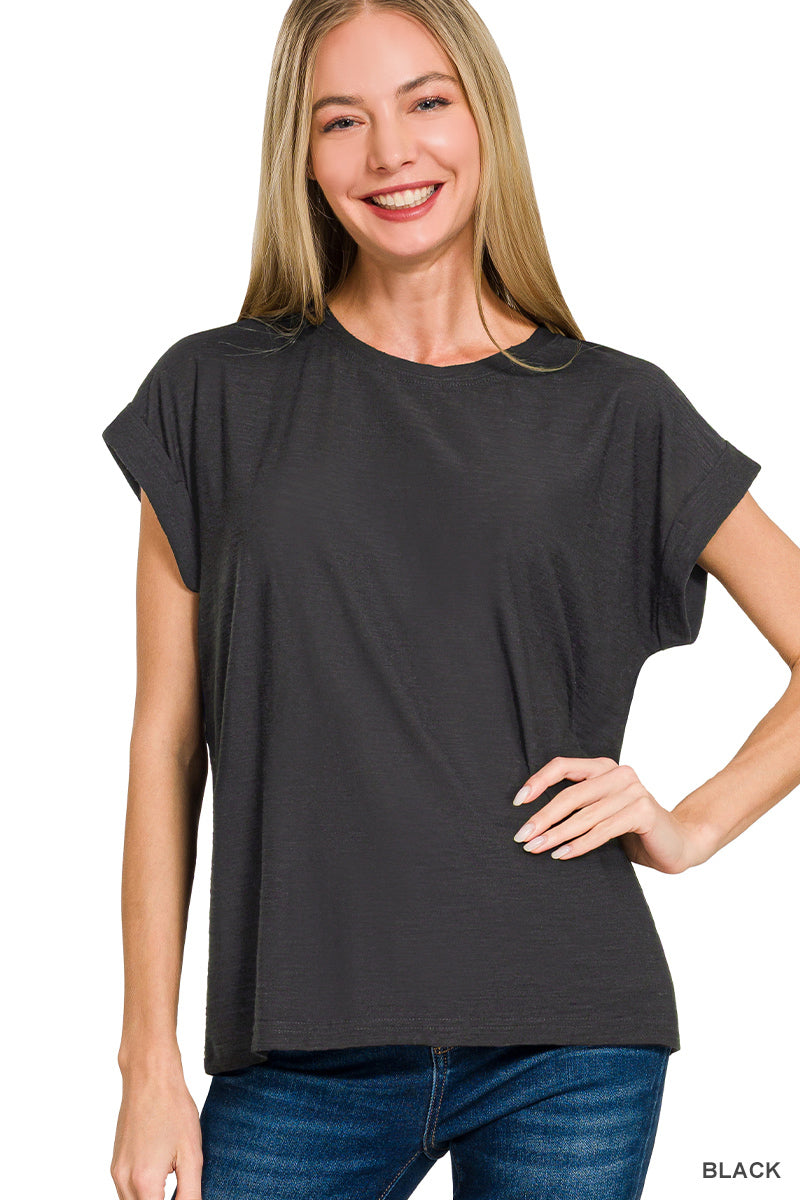 Slub cuffed sleeve tee