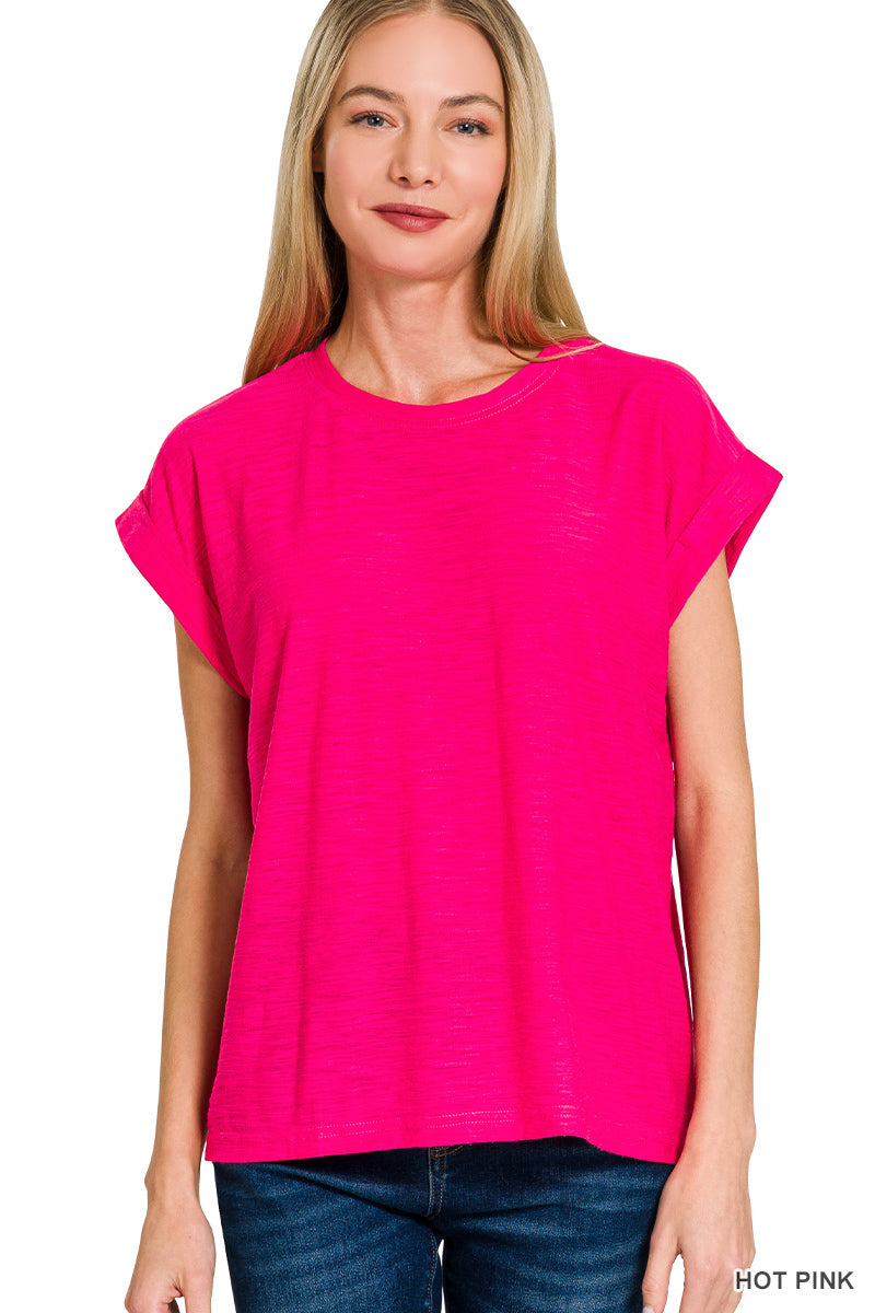 Slub cuffed sleeve tee