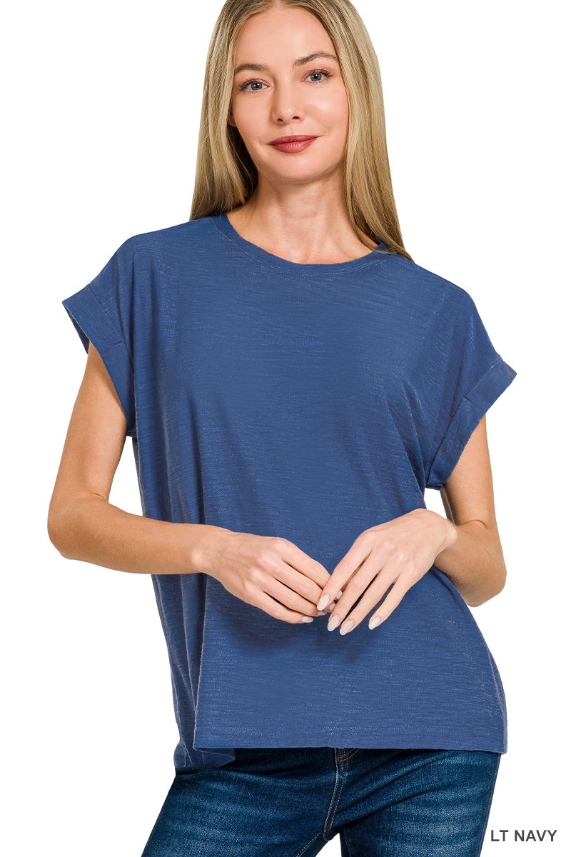 Slub cuffed sleeve tee
