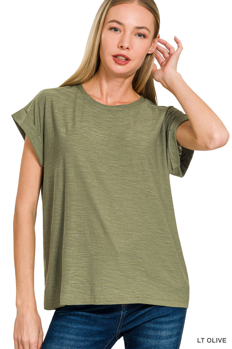 Slub cuffed sleeve tee