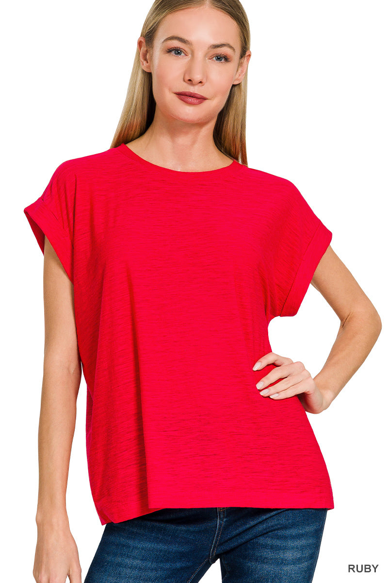 Slub cuffed sleeve tee