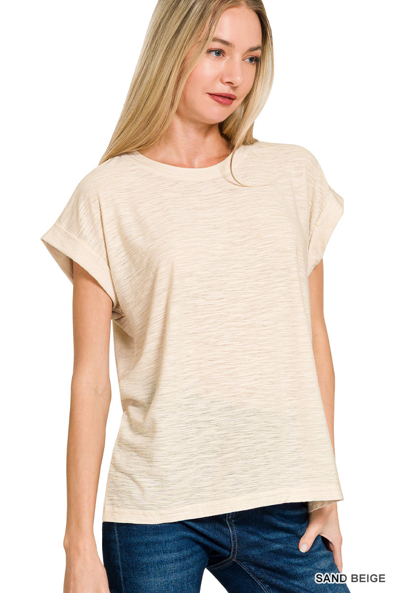 Slub cuffed sleeve tee