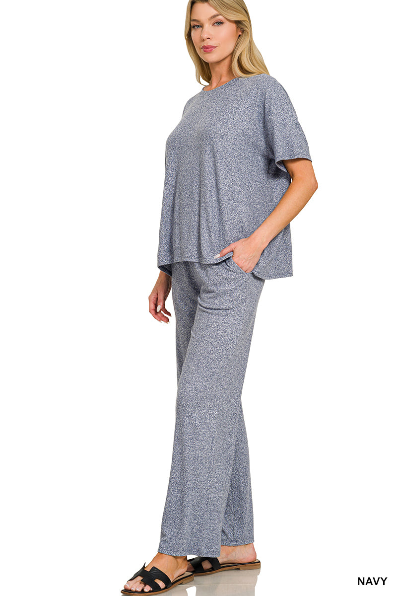 Soft Melange Short Sleeve Tee & Long Pants Set