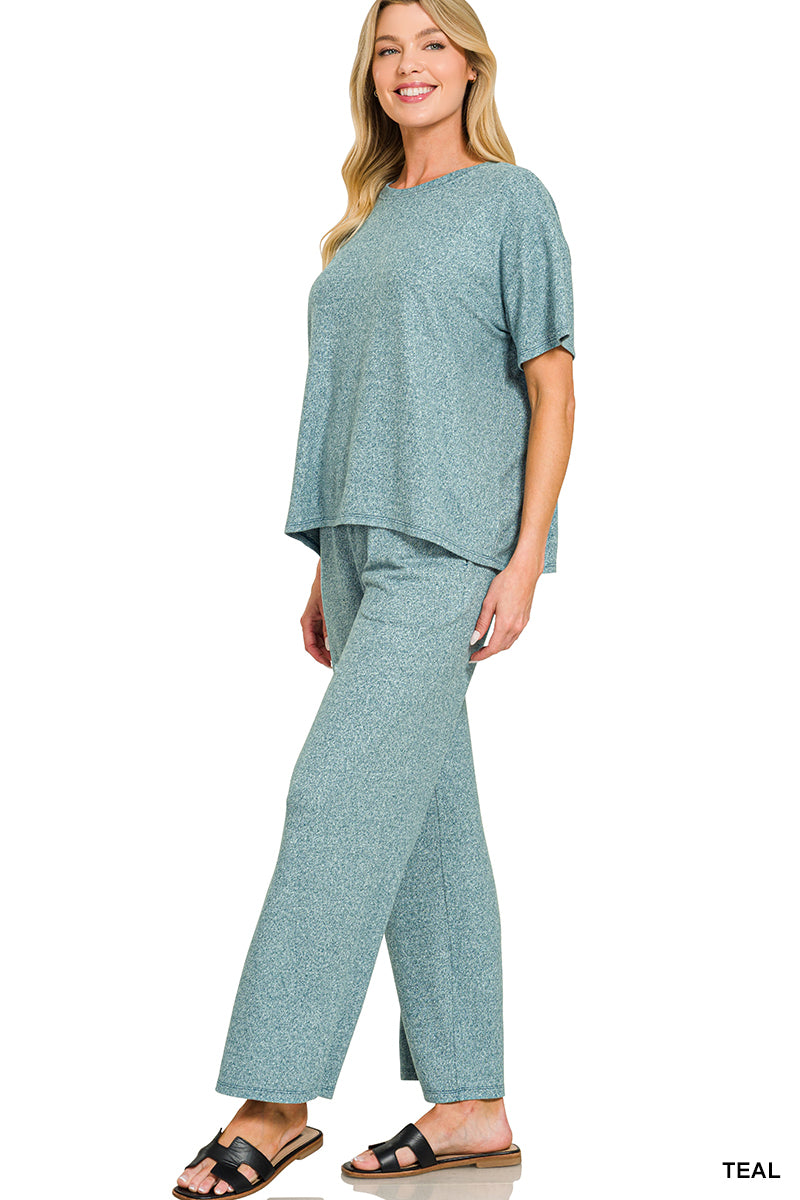 Soft Melange Short Sleeve Tee & Long Pants Set