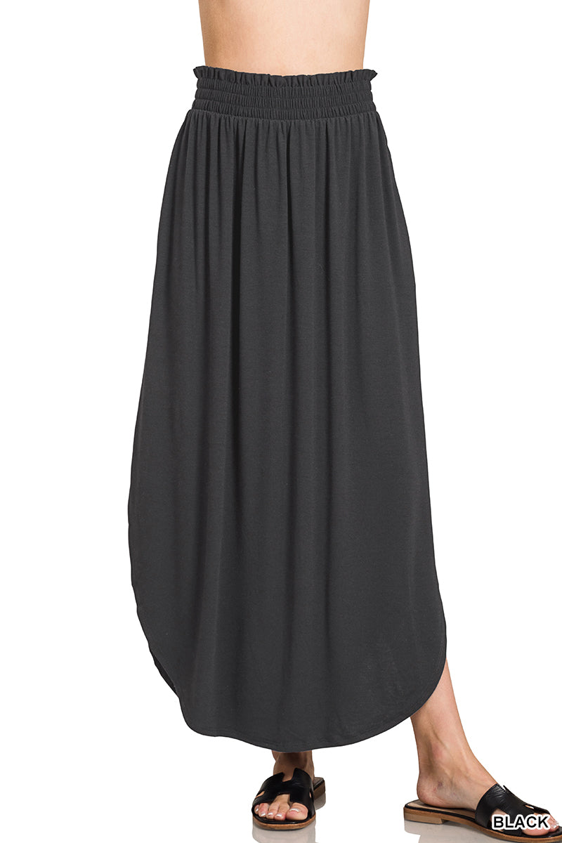 Smoked Waist Slide Slit Maxi Skirt with Pockets