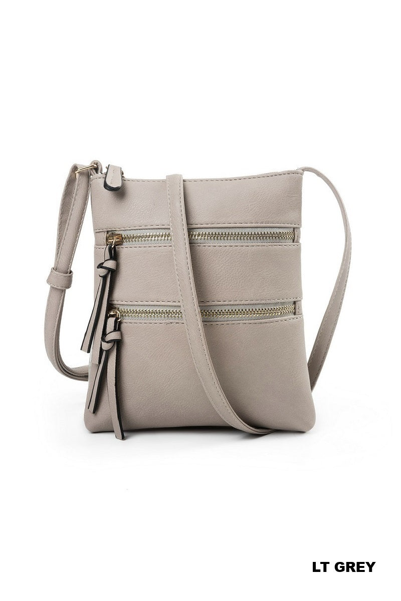 Vegan Leather Triple Zipper Crossbody Shoulder Bag