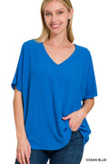 Woven airflow v-neck short sleeve top