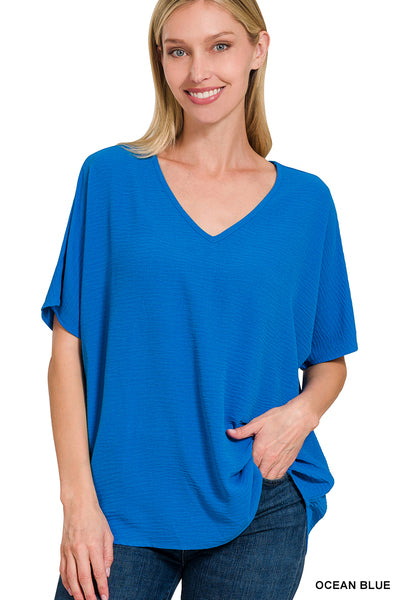Woven airflow v-neck short sleeve top