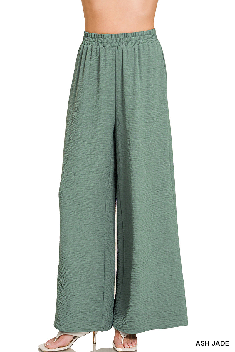 Woven airflow elastic waistband pants
