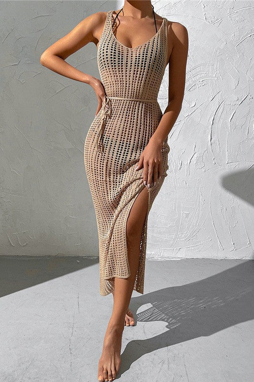 Mesh Slit Beach Dress Backless Swimwear Cover Up