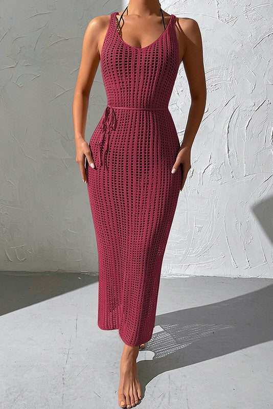 Mesh Slit Beach Dress Backless Swimwear Cover Up