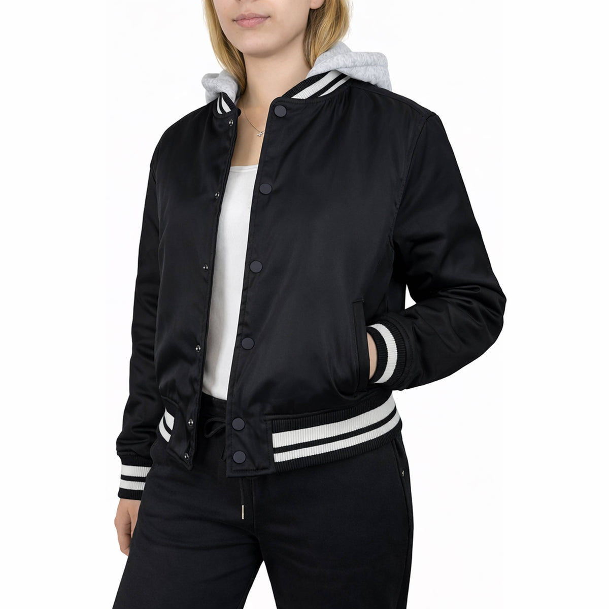 Women's Hooded Varsity Jacket W/ Detachable Hood