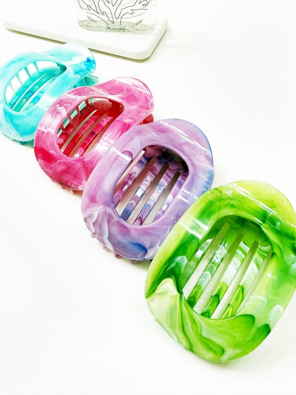 Playful Marble Colors Flat Hair Claw Clips