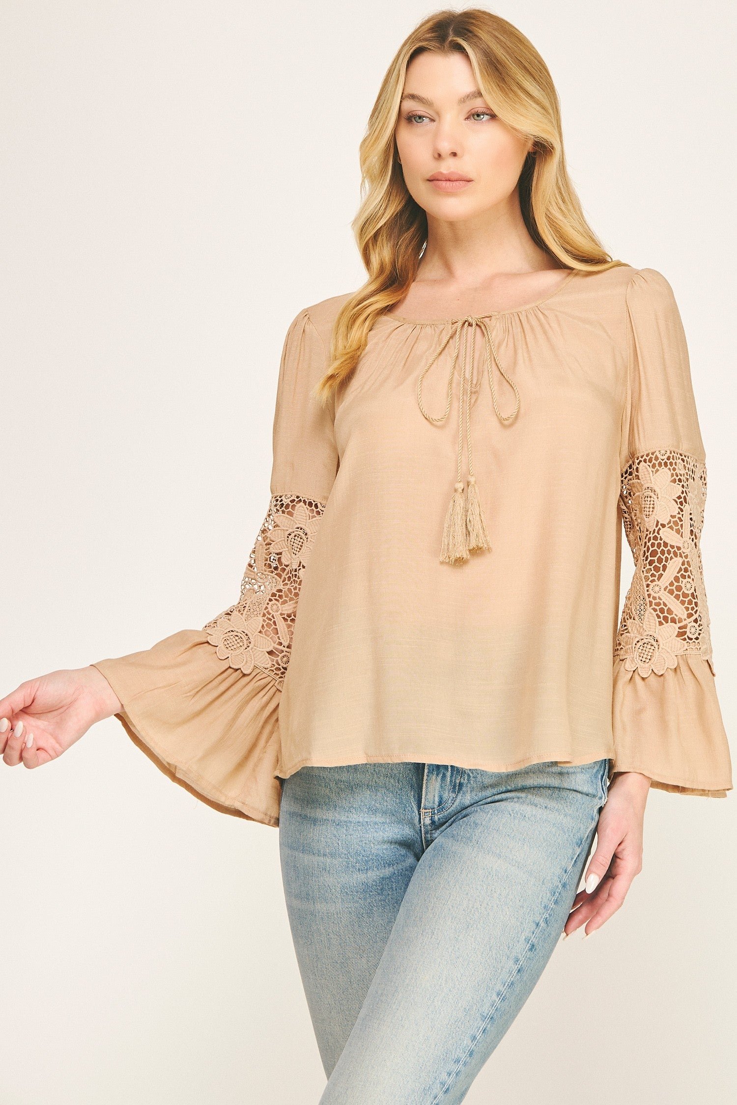 Boho Feminine Lace Gauze Blouse With Bell Sleeves