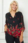 Plus Size Lined Blouse With 3/4 Button Tab Sleeves
