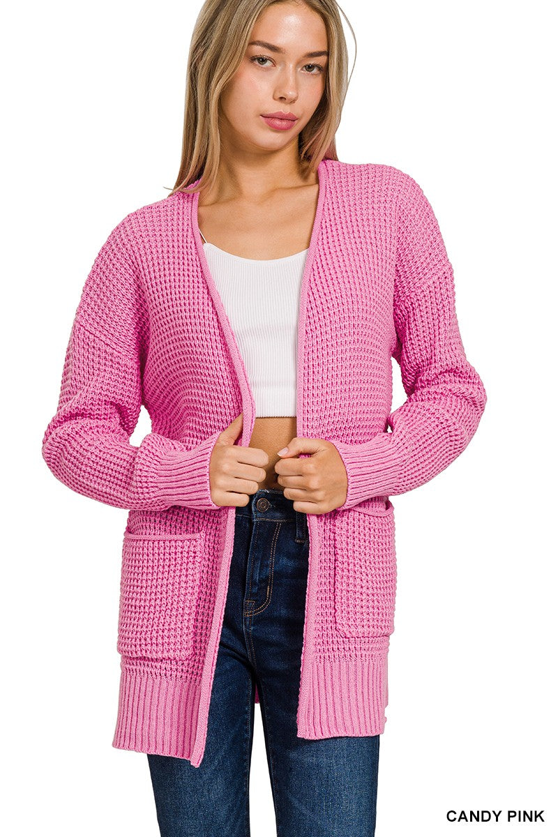 Low Gauge Waffle Open Cardigan Sweater