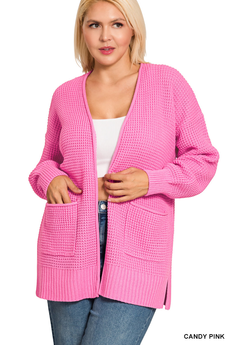 Low Gauge Waffle Open Cardigan Sweater