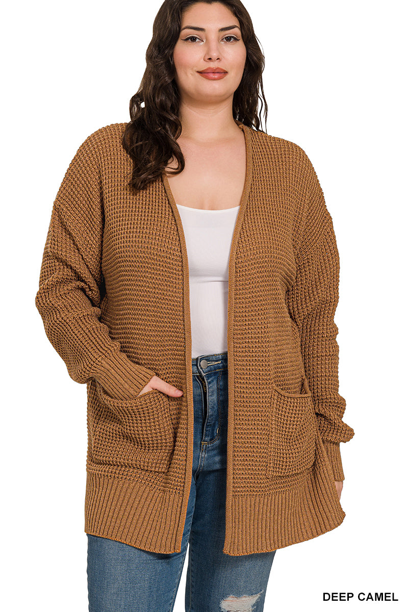 Low Gauge Waffle Open Cardigan Sweater