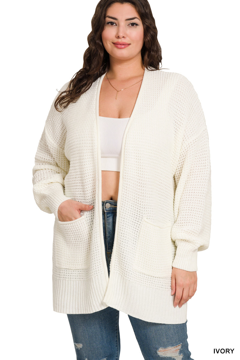 Low Gauge Waffle Open Cardigan Sweater
