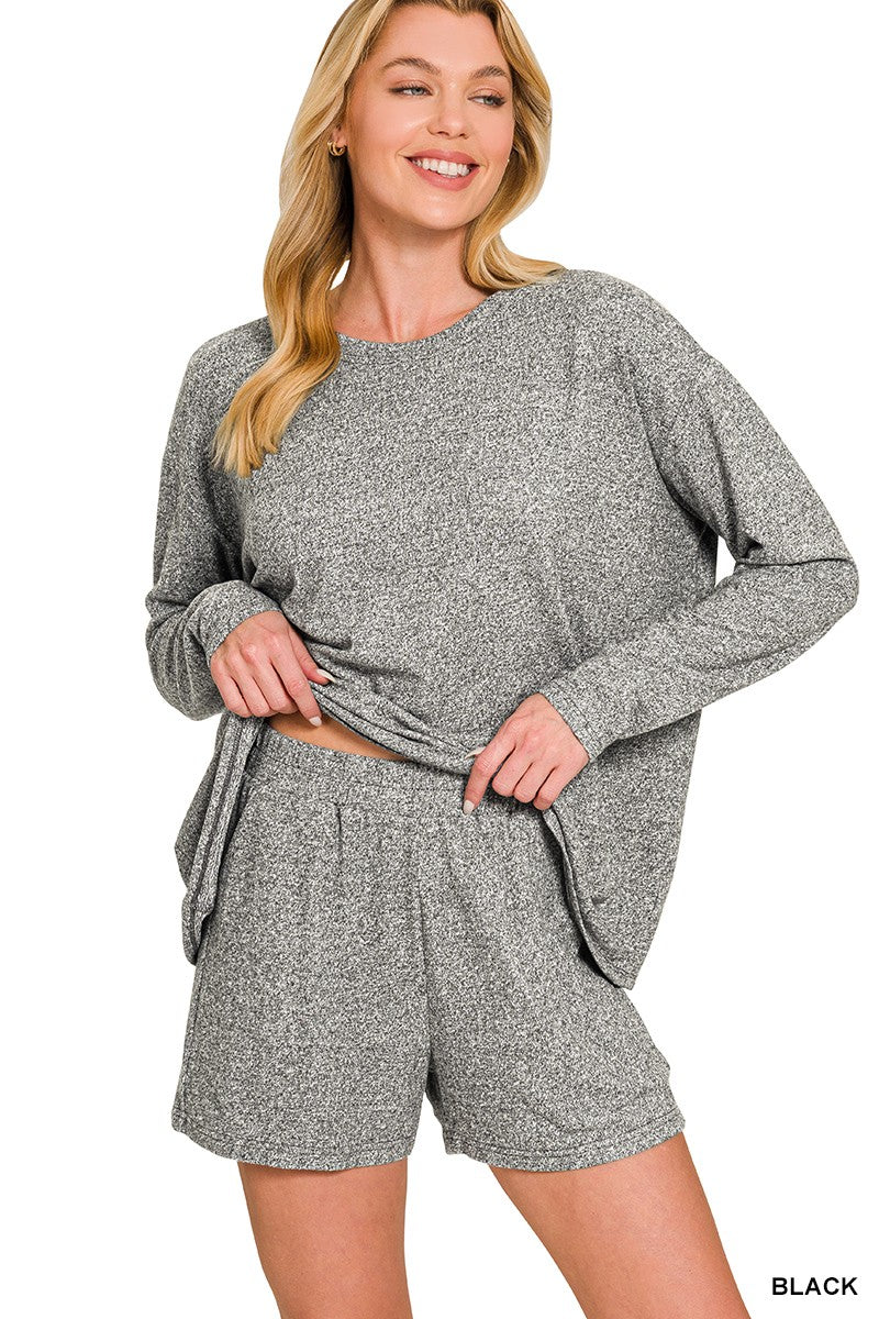 Soft Melange Long Sleeve Tee & Shorts Set