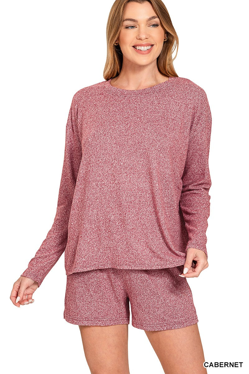 Soft Melange Long Sleeve Tee & Shorts Set