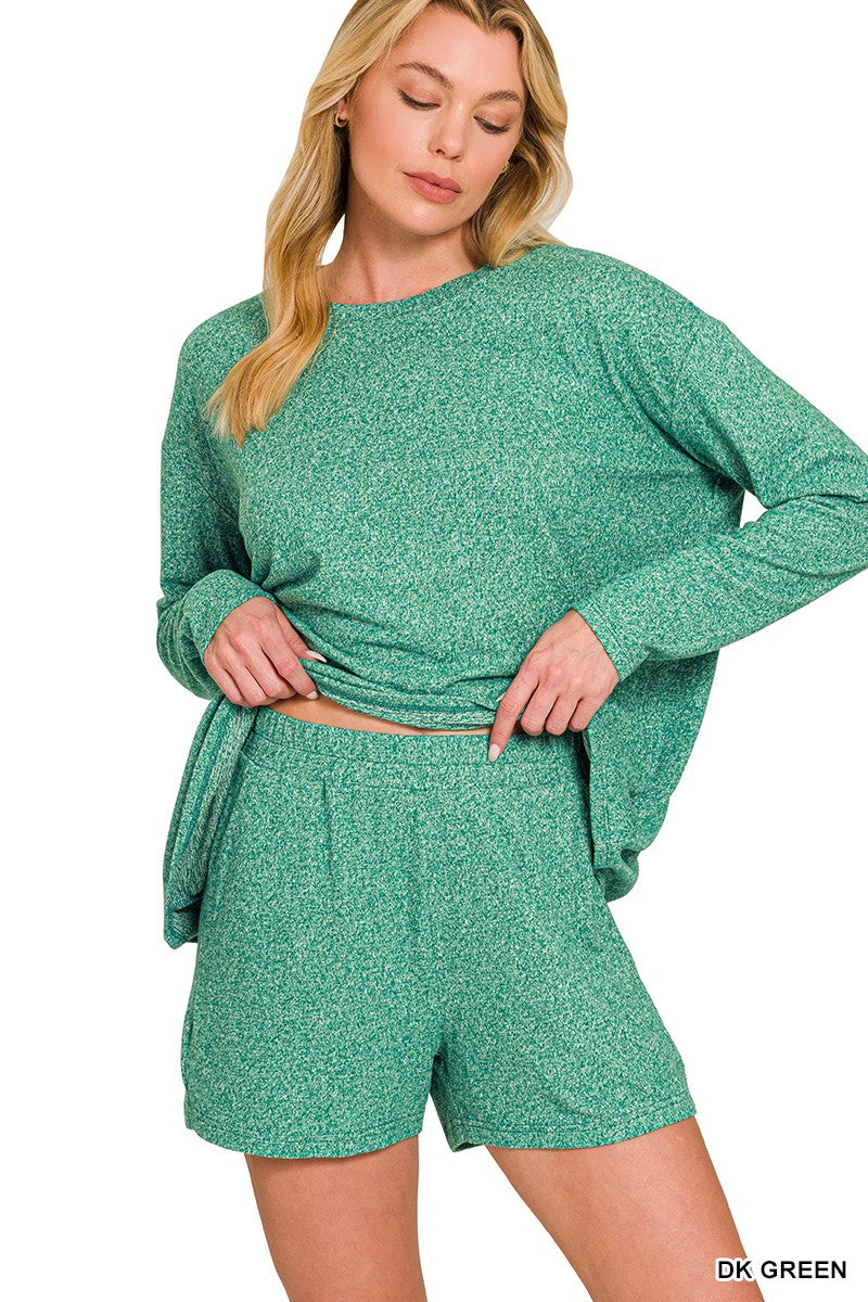 Soft Melange Long Sleeve Tee & Shorts Set