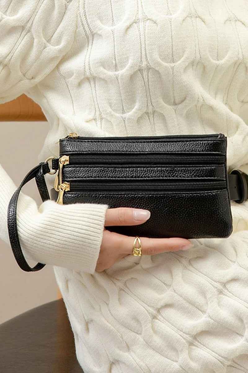 Vegan Leather Triple Zip Wrist Wallet Clutch Purse